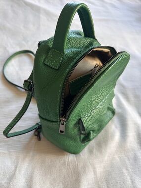 Italian Green Pebbled Leather Mini Backpack Convertible Crossbody | NWOT